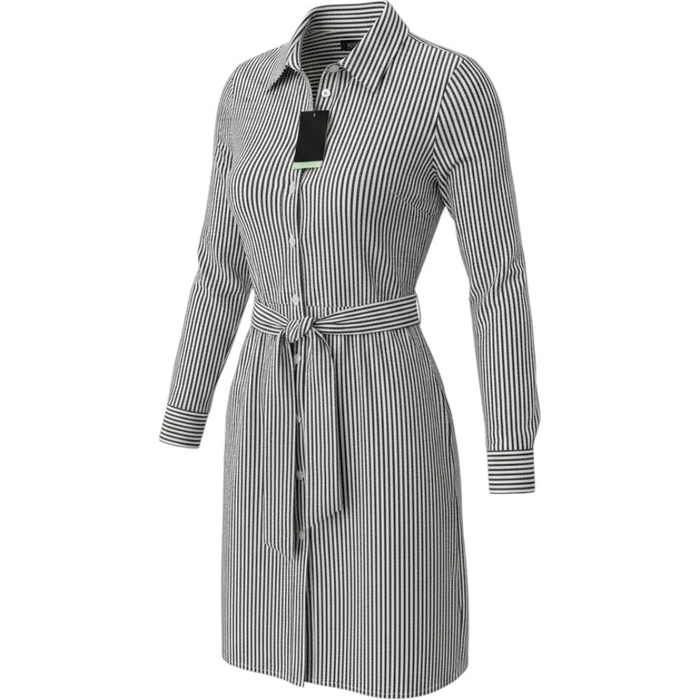 Terra & Sky Navy White Striped Midi Shirt Dress 0X (14w) Full Button Pockets NWT